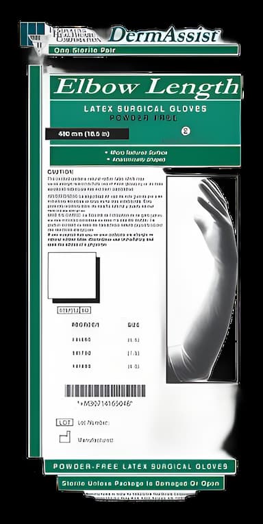 Surgical Glove DermAssist® Elbow Length Size 8.5 Sterile Latex Extended Cuff Length Fully Textured White Not Chemo Approved