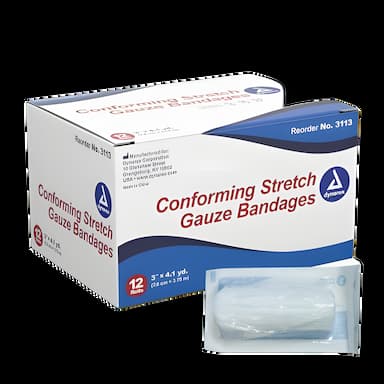 Dynarex® Sterile Conforming Bandage 3 Inch X 4.1 Yard - 1 Ply, Non-Linting Gauze Roll