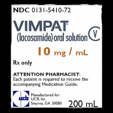 Vimpat® Lacosamide 10 mg/mL Oral Solution - Strawberry Flavored Anticonvulsant 200 mL