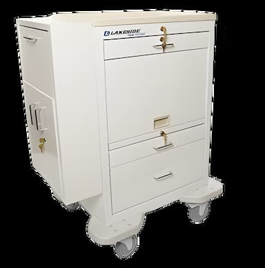 Medication Cart 25 X 32 X 46-1/4 Inch White, Silver Drawer Pull Color 2 Drawers, 3 Inch / 1 Drawer 9 Inch