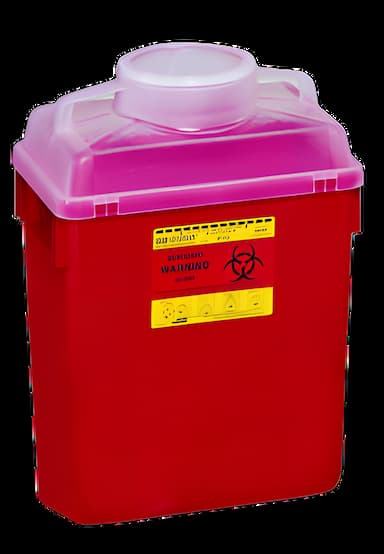 Sharps Container BD™ Red Base 17-1/2 X 12-4/5 X 8-4/5 Inch Vertical Entry 6 Gallon - 305457
