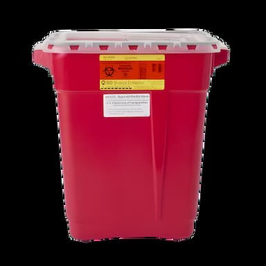 Sharps Container BD™ Red Base 18-1/2 X 17-3/4 X 11-3/4 Inch Vertical Entry 9 Gallon - 305602