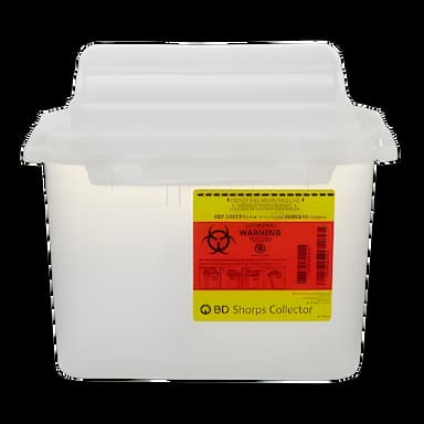 Sharps Container BD™ Translucent White Base 12 H X 12 W X 4-4/5 D Inch Horizontal Entry 1.35 Gallon - 305551