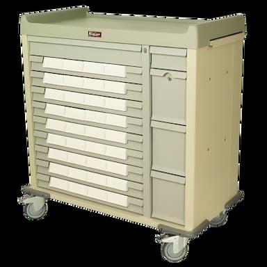 Medication Cart Standard Line Steel 23.5 X 43 X 45.75 Inch Beige 17 X 27.5 Inch Left Side Drawer, 17 X 6.25 Inch Right Side Drawer