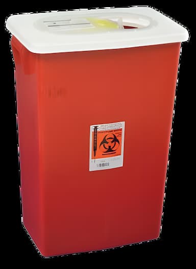 Sharps Container SharpSafety™ Red Base 26 H X 18-1/4 W X 12-3/4 D Inch Horizontal / Vertical Entry 18 Gallon