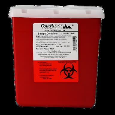 OakRidge 0.55 Gallon Sharps Disposal Container with Translucent Red Base for Medical Waste