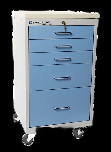 Medication Cart Steel 18 X 18-1/2 X 34 Inch Slate Blue 1 Drawer, 6 Inch / 3 Drawers, 3 Inch / 1 Drawer, 9 Inch