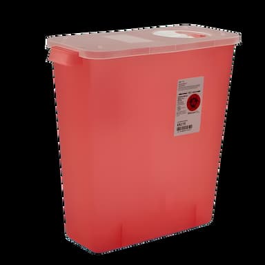 Sharps Container In-Room™ Translucent Red Base 13-3/4 H X 13-3/4 W X 6 D Inch Vertical Entry 3 Gallon