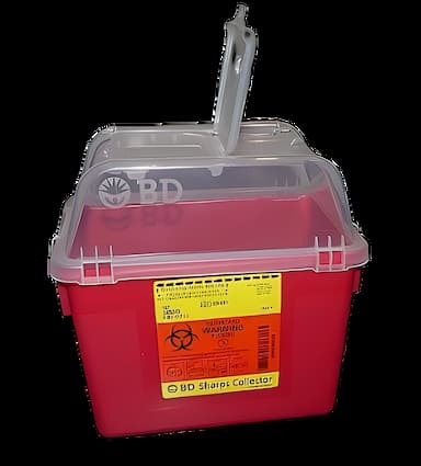 Sharps Container BD™ Red Base 10-3/10 X 11-3/10 X 6-4/5 Inch Vertical Entry 2 Gallon