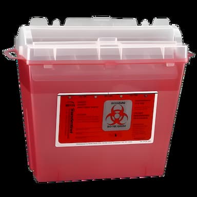 Sharps Container Bemis™ Sentinel Translucent Red Base 10 H X 5-1/4 W X 11 D Inch Horizontal Entry 1.25 Gallon