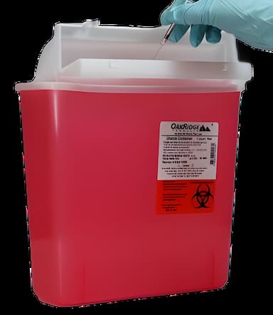 OakRidge™ M Style 1.25 Gallon Sharps Container with Translucent Red Base and Wide Rectangular Opening for Safe Disposal