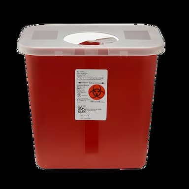 Sharps Container SharpSafety™ Red Base 10 H X 10-1/2 W X 7-1/4 D Inch Vertical Entry 2 Gallon