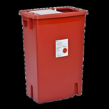 Sharps Container SharpSafety™ Red Base 26 H X 18-1/4 W X 12-3/4 D Inch Vertical Entry 18 Gallon - 8938