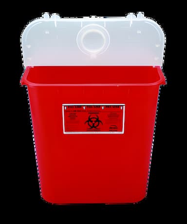 Sharps Container Bemis™ Sentinel Red Base 15-7/8 H X 16-1/2 L X 11-13/16 W Inch Vertical Entry 8 Gallon