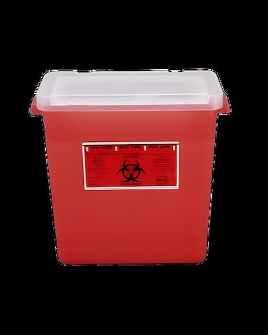 Sharps Container Bemis™ Sentinel Translucent Red Base 13-1/2 H X 13-7/8 L X 6-7/8 W Horizontal Entry 3 Gallon