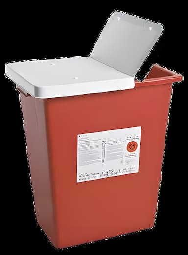 Sharps Container SharpSafety™ Red Base 17-3/4 H X 11 W X 15-1/2 D Inch Horizontal / Vertical Entry 8 Gallon