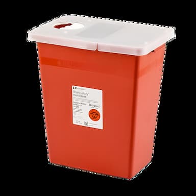 Sharps Container SharpSafety™ Red Base 26 H X 18-1/4 W X 12-3/4 D Inch Horizontal Entry 18 Gallon - 8998