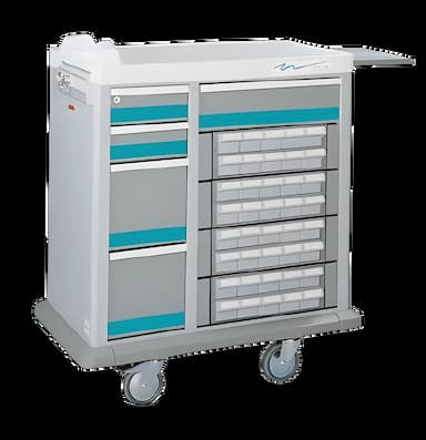 Medication Cart Steel 20 X 39 X 43 Inch Two 4 Inch, Two 10 Inch, One 6 Inch Drawer