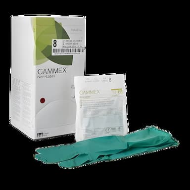 Surgical Glove GAMMEX® Non-Latex Size 8 Sterile Polyisoprene Standard Cuff Length Micro-Textured Green Chemo Tested