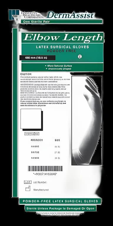 Surgical Glove DermAssist® Elbow Length Size 7.5 Sterile Latex Extended Cuff Length Fully Textured White Not Chemo Approved