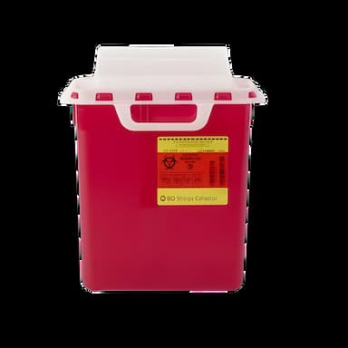 Sharps Container BD™ Red Base 16-3/5 H X 10-7/10 W X 6 D Inch Horizontal Entry 3 Gallon