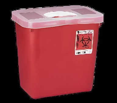 2 Gallon Sharps Container with Red Base for Safe Needle Disposal - 10"H x 10.5"W x 7.25"D