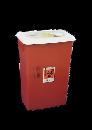 Sharps Container SharpSafety™ Red Base 26 H X 18-1/4 W X 12-3/4 D Inch Vertical Entry 18 Gallon - 8998S