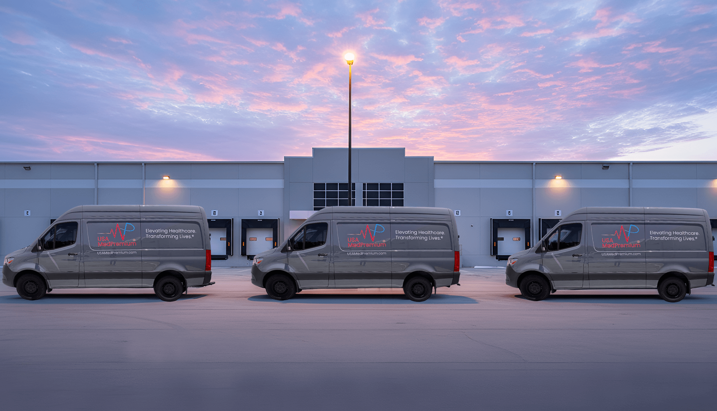 USA MedPremium fleet vehicles at distribution center